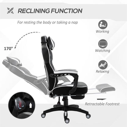 Ergonomic Reclining Gaming Chair with Footrest - Stylish White Office Comfort