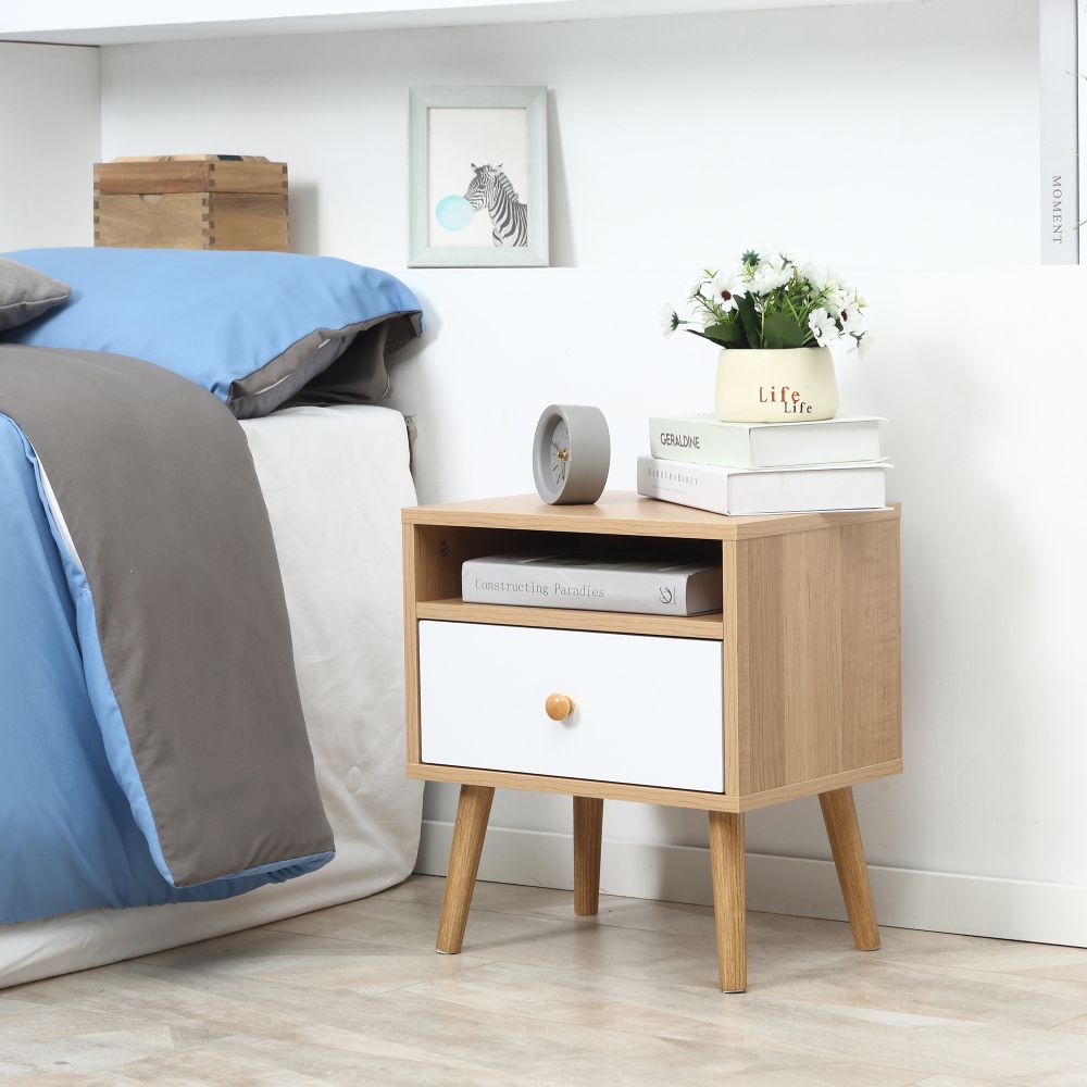 Modern Minimalist Nightstand with Drawer & Shelf - Stylish Bedside Storage