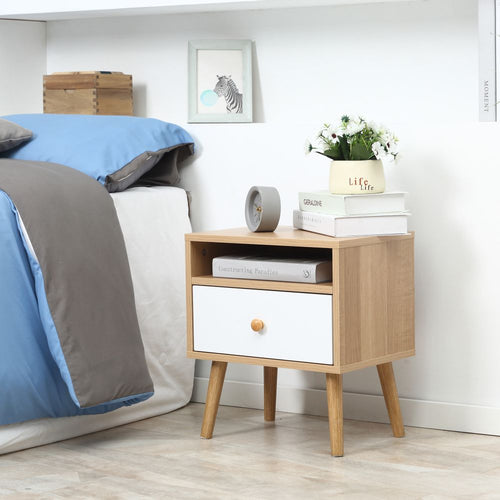 Modern Minimalist Nightstand with Drawer & Shelf - Stylish Bedside Storage