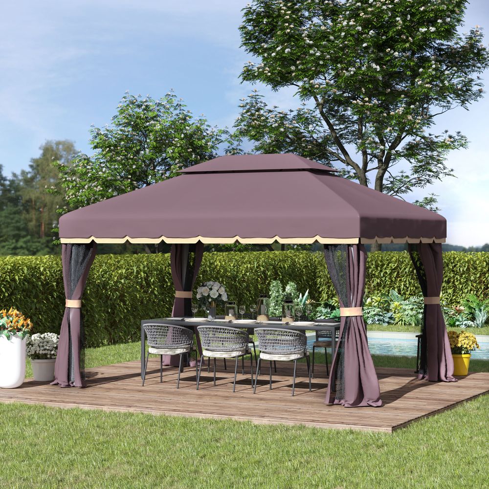 Premium 4m x 3m Metal Frame Gazebo with Mesh Curtains & Ground Stakes