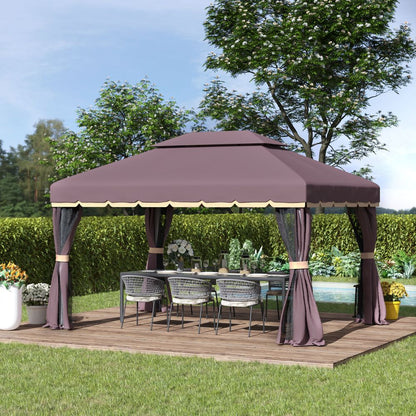 Premium 4m x 3m Metal Frame Gazebo with Mesh Curtains & Ground Stakes