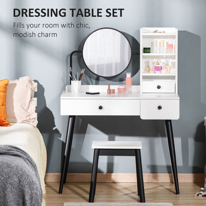 Elegant White Dressing Table Set with Storage Drawers & Matching Stool