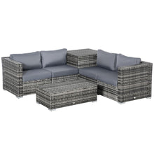 Load image into Gallery viewer, Stylish 6PC Grey Rattan Corner Sofa Set with Cushions &amp; Storage Tables
