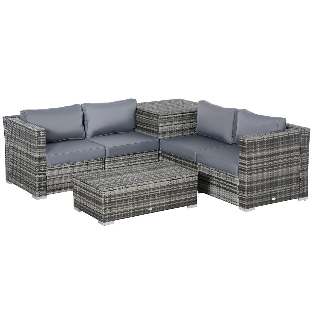 Stylish 6PC Grey Rattan Corner Sofa Set with Cushions & Storage Tables