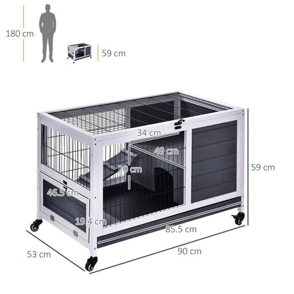 Elevated 2-Floor Indoor Rabbit Hutch with Wheels - Cozy & Compact Design