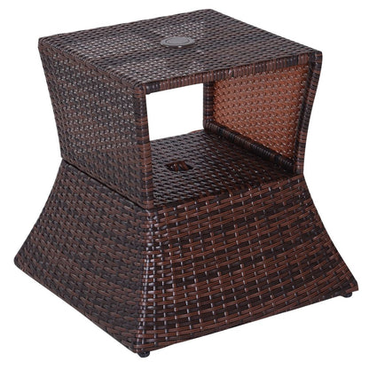 Outsunny Rattan Coffee Table with Umbrella Hole & Storage - Stylish Brown Design