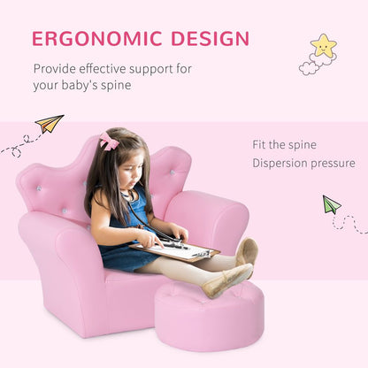 Delightful Kids Pink PU Leather Sofa Set with Free Footstool - Cozy Comfort!