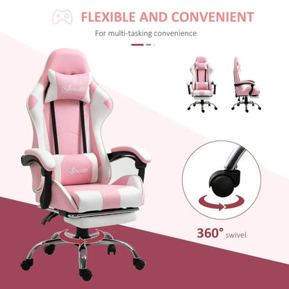 Racing Gaming Chair w/ Lumbar Support, Home Office Desk Gamer Recliner, Pink