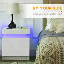 Load image into Gallery viewer, HOMCOM LED Nightstand: Stylish White Bedside Table with 2 Drawers &amp; Lights
