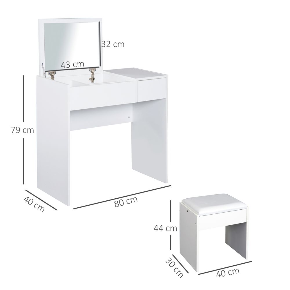 Elegant White Vanity Set with Padded Stool - Stylish & Space-Saving Solution!