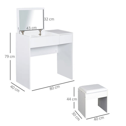 Elegant White Vanity Set with Padded Stool - Stylish & Space-Saving Solution!