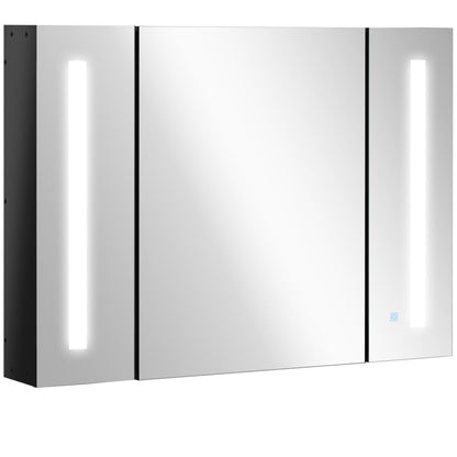 LED Illuminated High Gloss Black Bathroom Mirror Cabinet with Adjustable Shelves