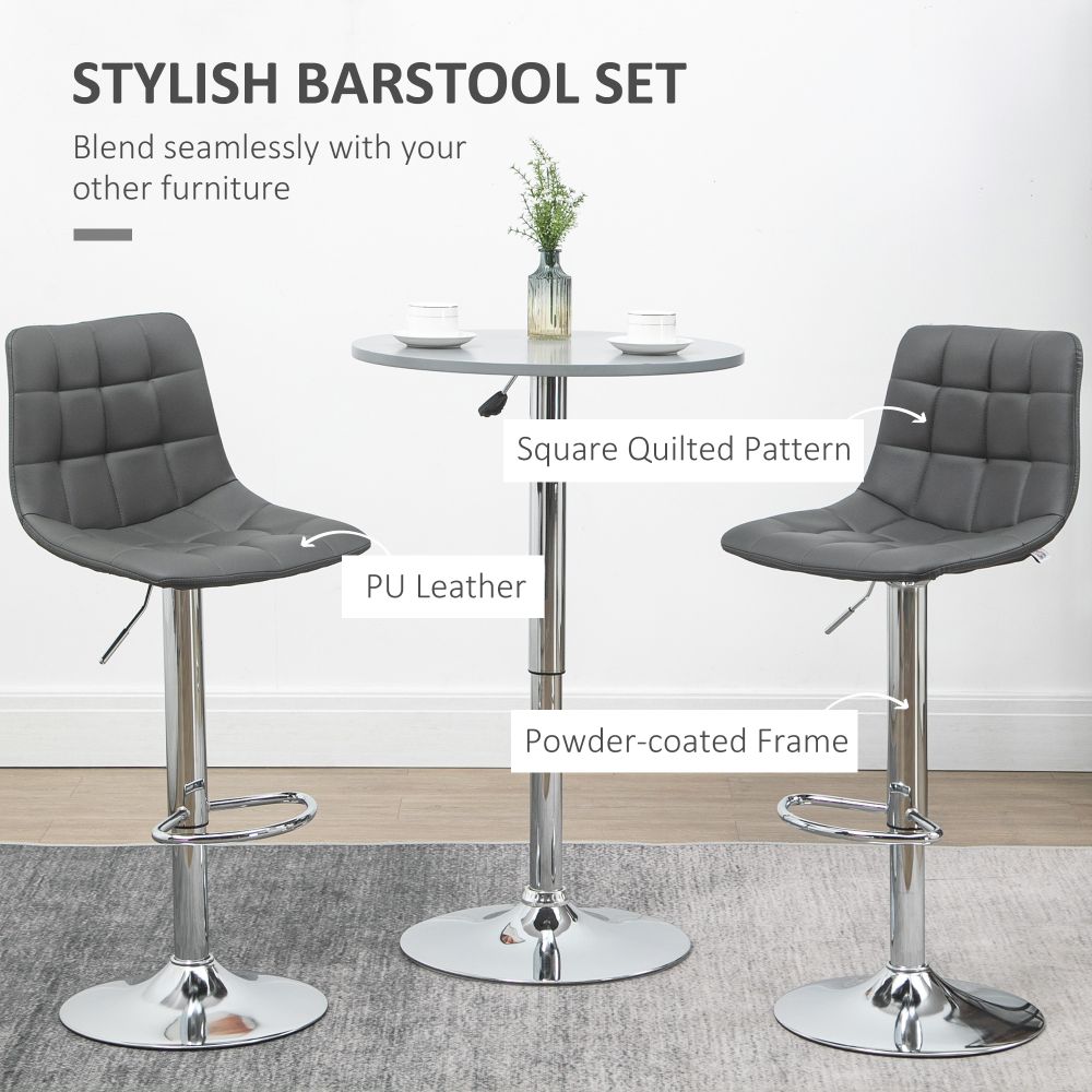 Set of 2 Adjustable Swivel Breakfast Stools with Footrest - Stylish Grey Design