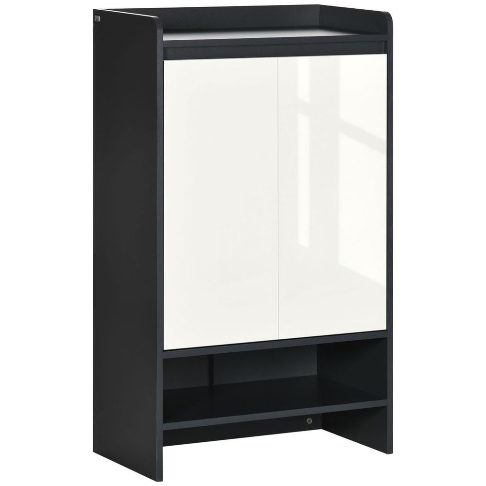 Glossy-Matte Modern Shoe Cupboard with Adjustable Shelves & Open Display Space