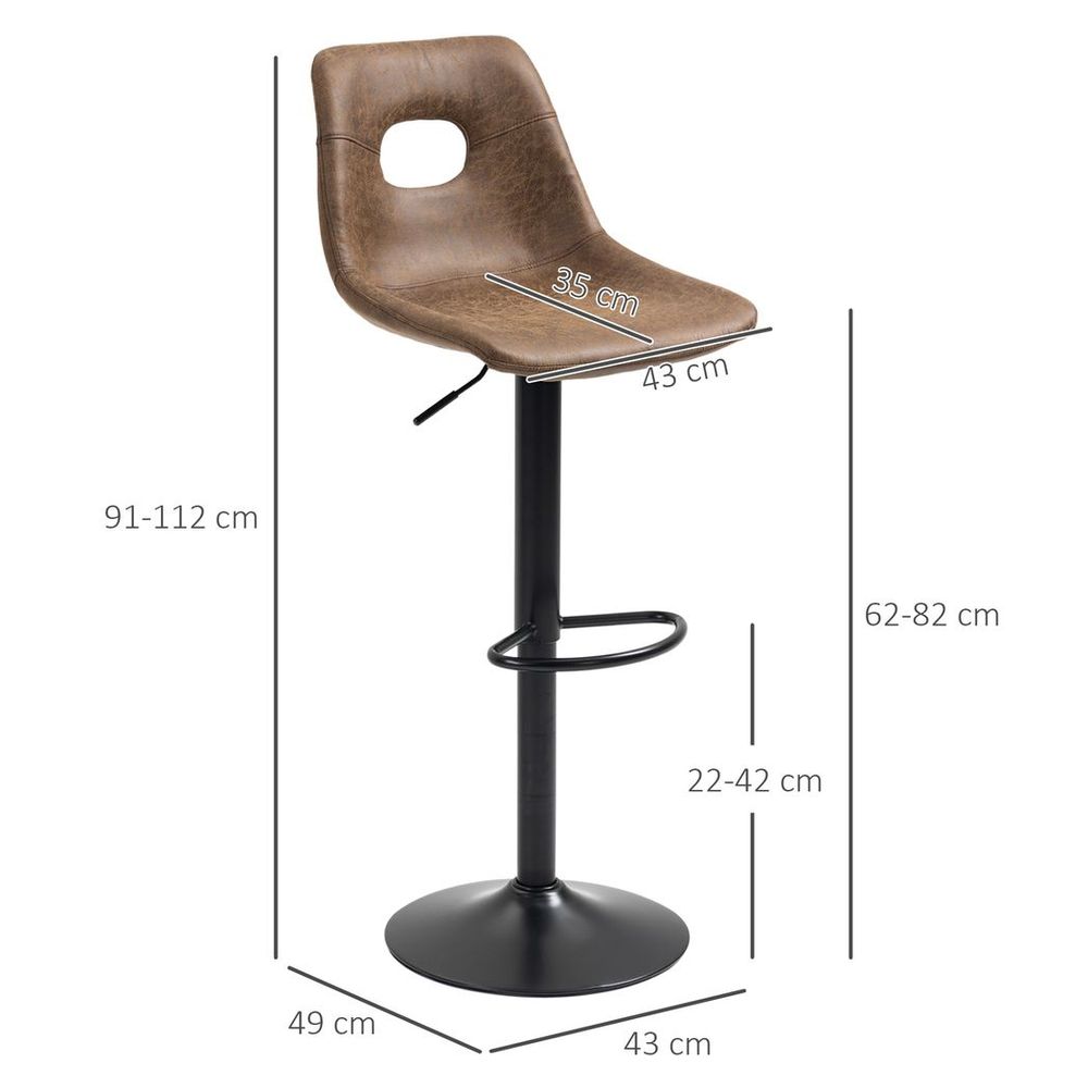 Adjustable Retro Swivel Bar Stools Set of 2 - Chic Brown Leather-Like Design