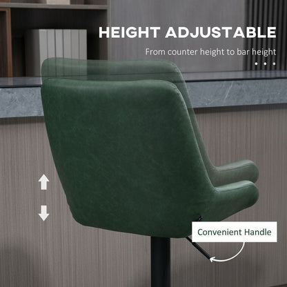 Stylish Adjustable Green Bar Stools Set of 2 - 360° Swivel & Comfort